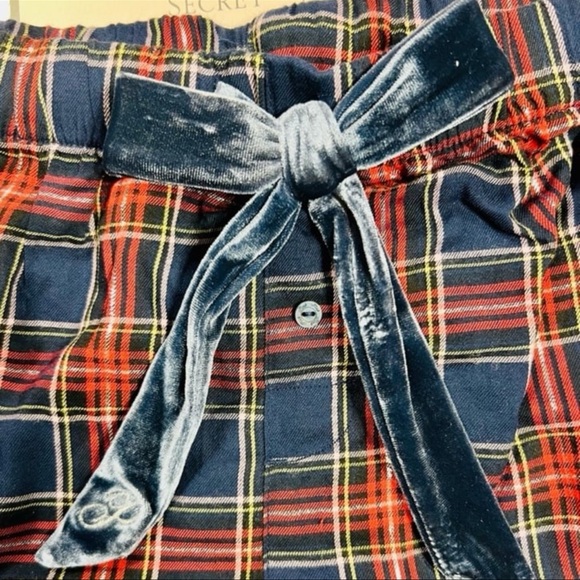 PINK VICTORIA'S SECRET Flannel Pajama Shorts Navy, Red & Silver Plaid Preppy XL - Picture 4 of 13